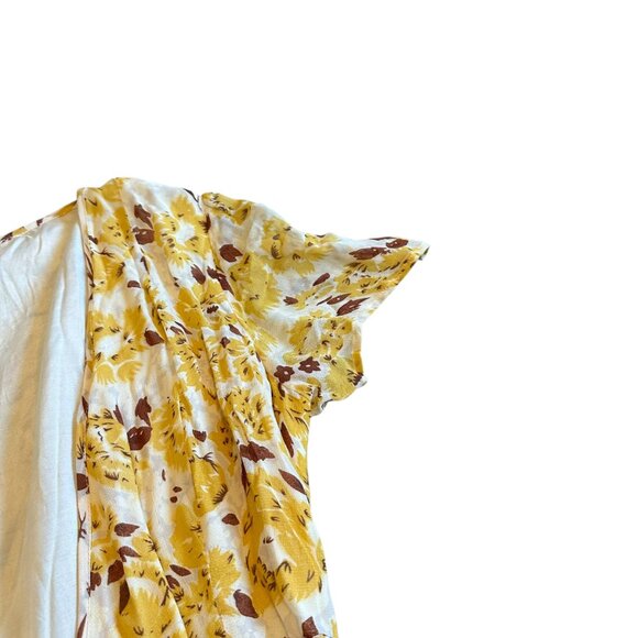 Chan Luu Yellow Brown Floral Print Wrap Dress V-Neck Mini A-Line Size XS Women's - Picture 3 of 12
